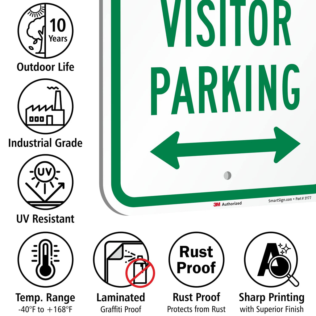 SmartSign-K-5661-EG "Customer and Visitor Parking" Sign with Bi-directional Arrow | 12" x 18" 3M Engineer Grade Reflective Aluminum 12" x 18" EG Reflective Aluminum - Parking Sign with Bi-directional Arrow