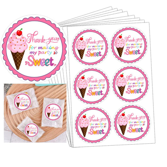 Ice Cream Thank You Stickers,2 Inch Summer Baby Shower Labels,Ice Cream Themed Party Sticker Labels for Favors, Decorations,120 Pcs