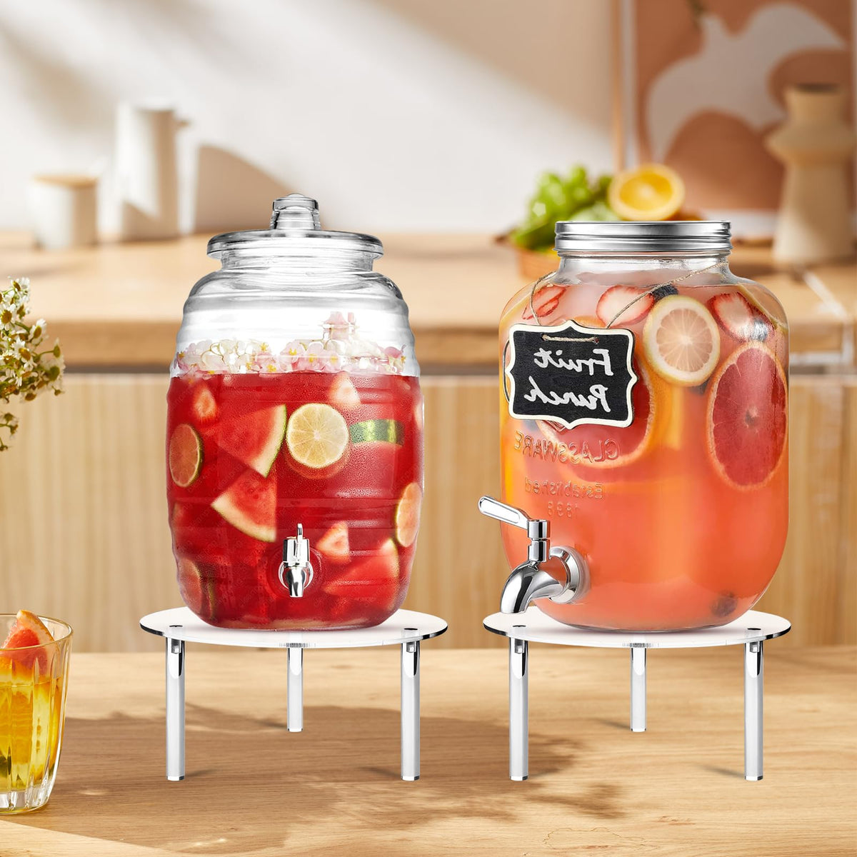 4 Pcs Drink Dispenser Stand, 7.9" Acrylic Water Dispenser And Beverage Dispenser Stand, Clear Acrylic Stands, Pitcher Stand Base for Parties and Events, Cake Stand, Plant Stands