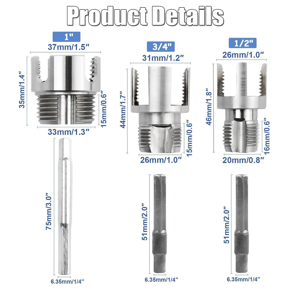 PVC Pipe Threading Tool Set for 1/2-inch,3/4-inch,and 1-inch Pipes, 3-Pack