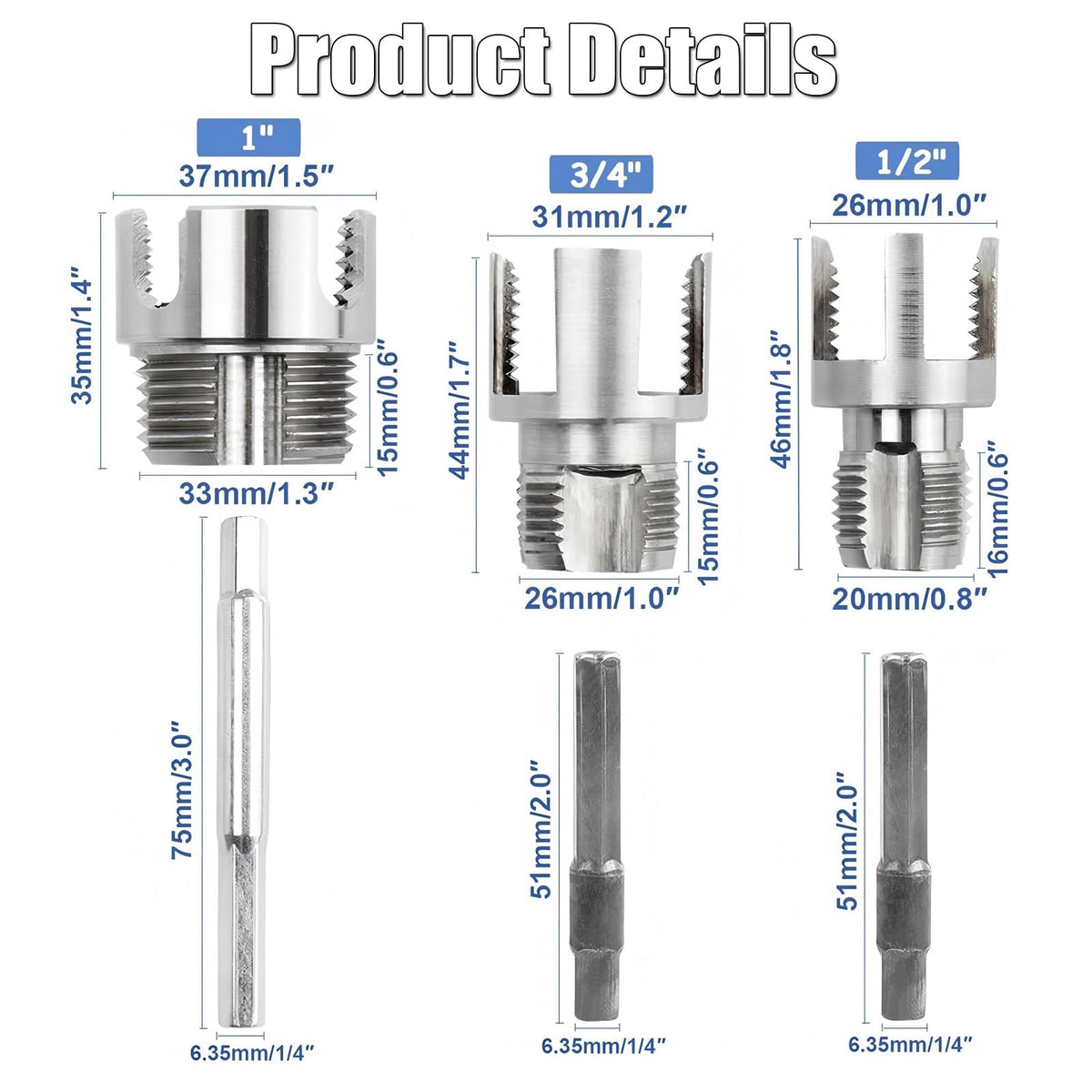 PVC Pipe Threading Tool Set for 1/2-inch,3/4-inch,and 1-inch Pipes, 3-Pack