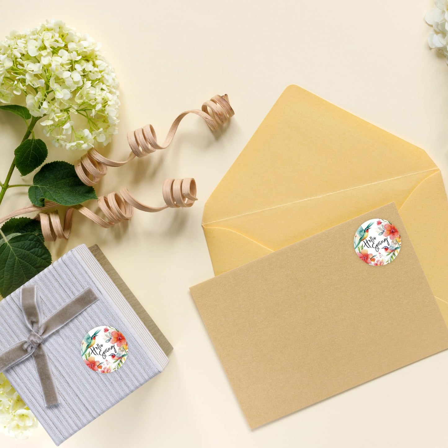Heyfibro 500 PCS 1.5 Inch Hello Spring Stickers Roll for Adults, Gift Packing, Cards, Candy Bags, Envelopes, Party Supplies(Bird)