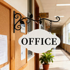 Office Door Sign 12" x 7.48" Wall-Mounted Office Sign for Wall Outdoor Double-Sided Metal Hanging Business Signs for Hallway, Church, School, Hotel,Farmhouse (WHITE-OFFICE) WHITE-OFFICE