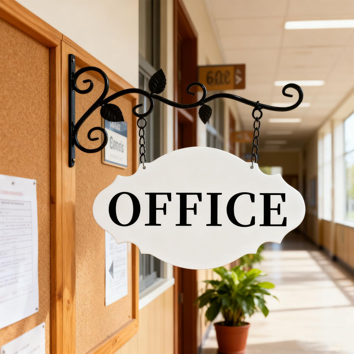 Office Door Sign 12" x 7.48" Wall-Mounted Office Sign for Wall Outdoor Double-Sided Metal Hanging Business Signs for Hallway, Church, School, Hotel,Farmhouse (WHITE-OFFICE) WHITE-OFFICE