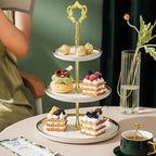 8 Sets 13.5’’ 3-Tier Cake Tray Stand Handle, Multi-Tier Metal Dessert Fruit Center Rod Heavy Duty Hardware Holder for Wedding Party Birthday Cupcake Platter Stand Fittings - Gold Flowers