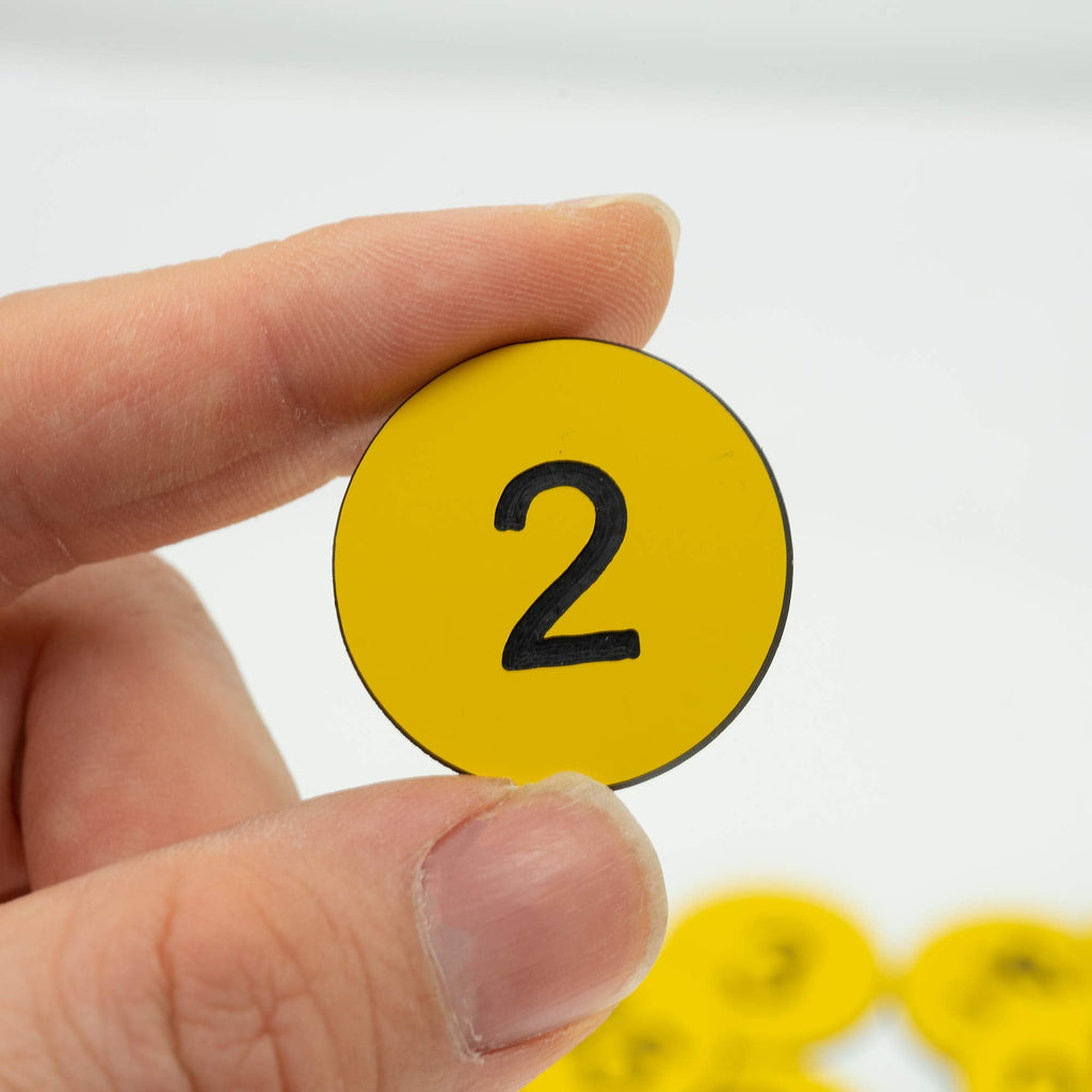 Plastic Number Tags Engraved Numbered Tags Without Hole (101-200, Yellow) 101-200