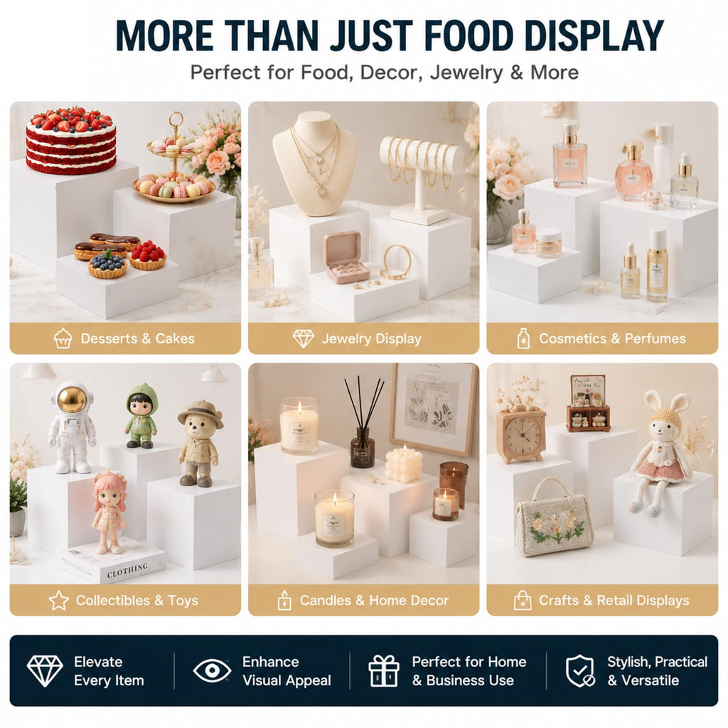 6 PCS Buffet Risers with Table Runner, Food Display Risers for Buffet Table White 3'',4'',5'',6'',7'',8''