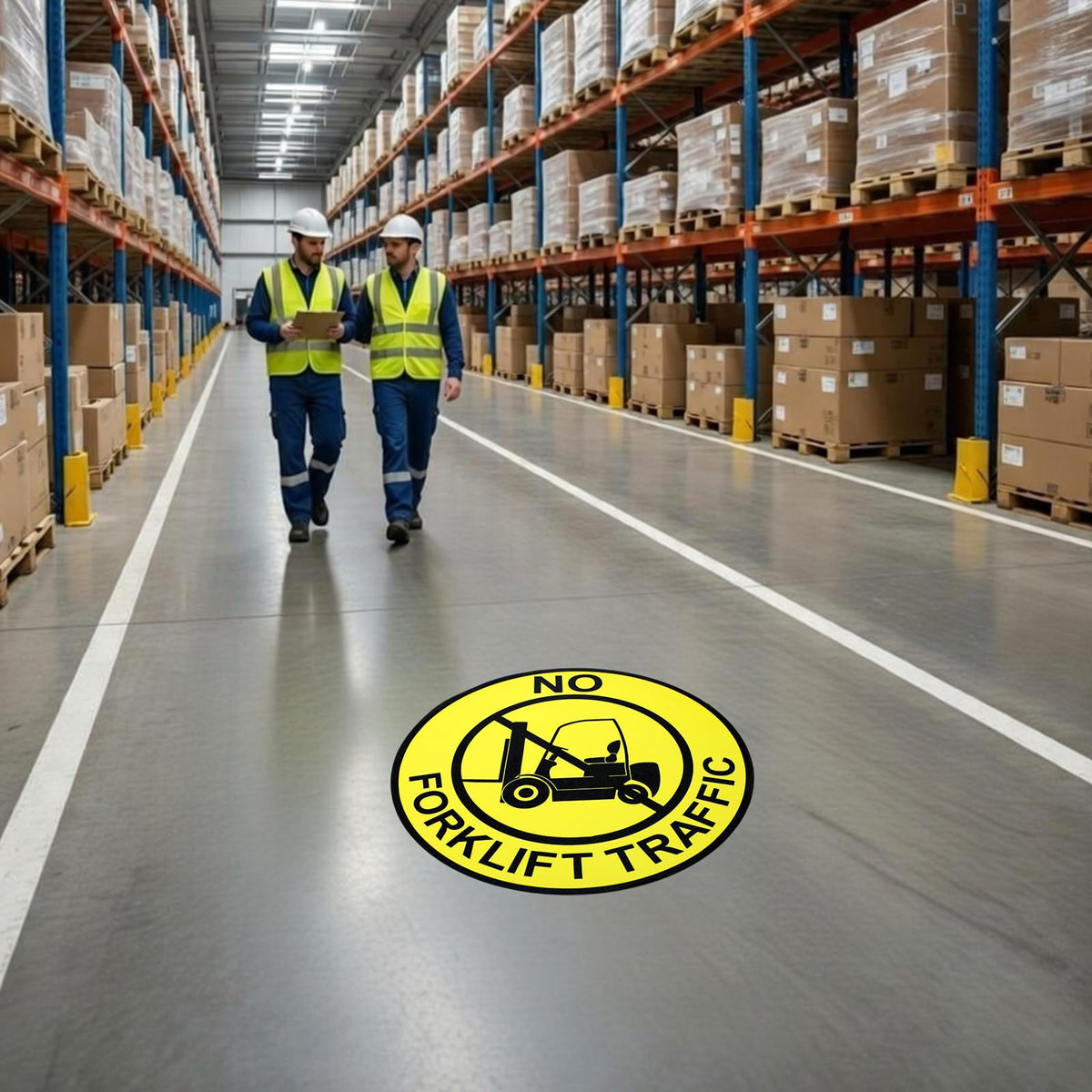 5 Pcs No Forklift Traffic Sign - 12 Inch Forklift Traffic Floor Adhesive Sign for Safety Warning Industrial Sticker for Work Shop Warehouse Office Yellow 5