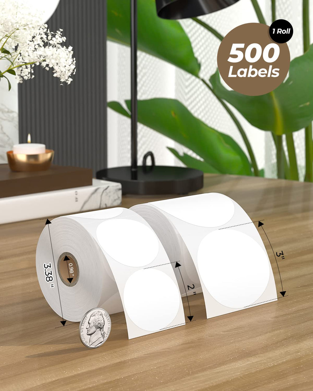 MUNBYN 3 Inch White Circle Thermal Labels for Business, 500 Sheets/1 Roll 3inch 1
