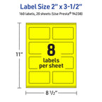 Avery Printable Rectangle Labels, Sure Feed Technology, 2" x 3-1/2", Neon Yellow Labels, Print-to-The-Edge, Laser/Inkjet Printable, 160 Total, Great for Mailing and Candles 160 labels