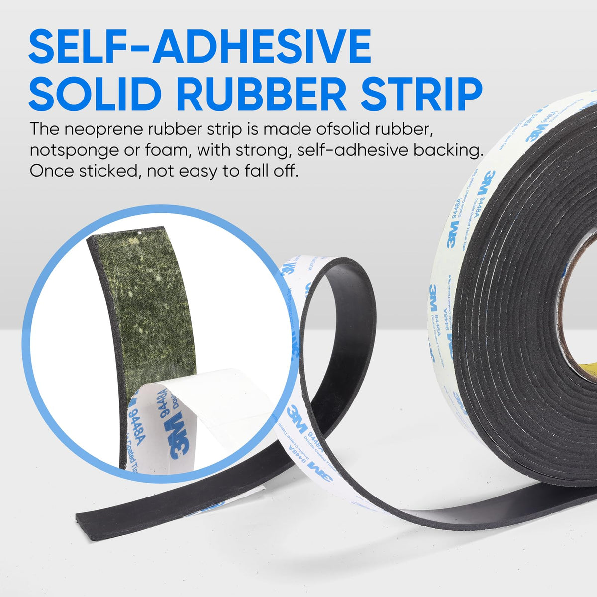 VOCOMO Rubber Strips, Solid Rubber Sheets Self Adhesive Neoprene Rolls & Strips for DIY Gaskets Anti-Slip Pads Crafts Pads Seal Strip Weather Striping (1” Wide x 1/8" Thick x 3.3' Long) Black 1” Wide x 1/8" Thick x 3.3' Long