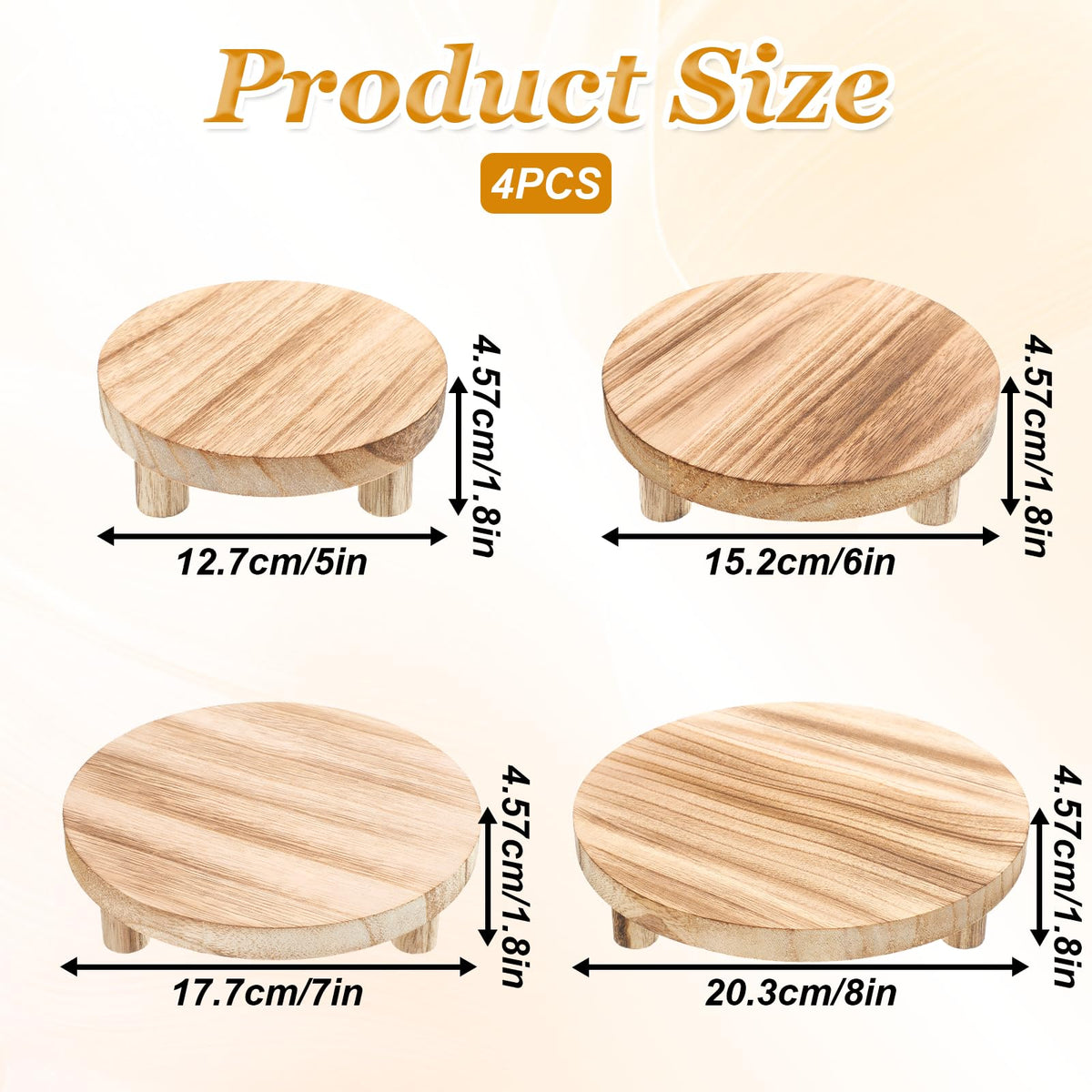 4 Pcs Wooden Risers Display Stands 5", 6", 7", 8", Brown