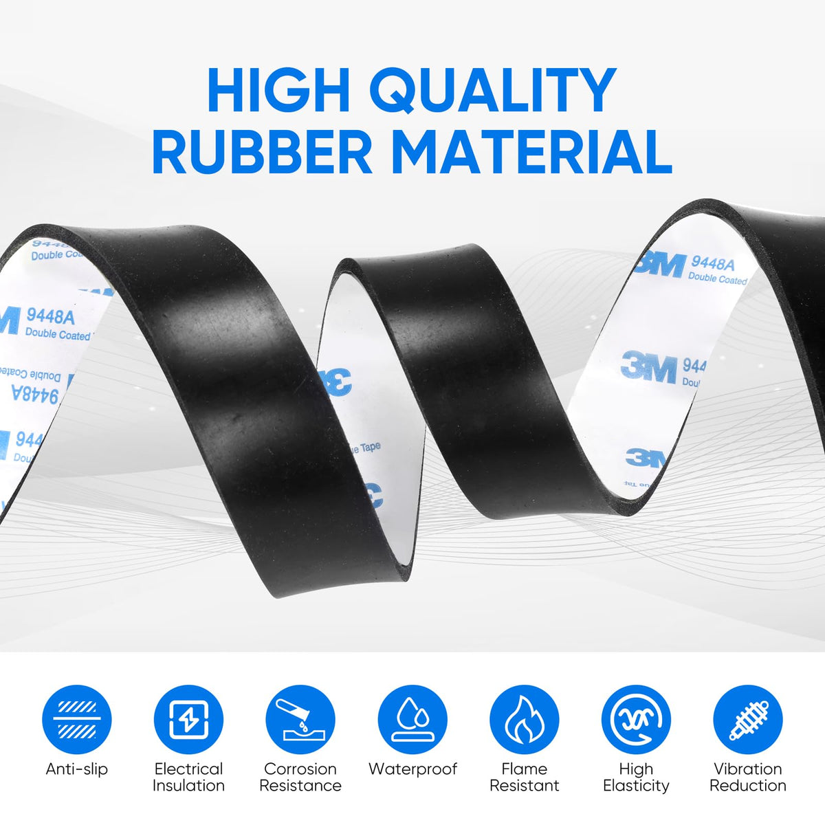 VOCOMO Rubber Strips, Solid Rubber Sheets Self Adhesive Neoprene Rolls & Strips for DIY Gaskets Anti-Slip Pads Crafts Pads Seal Strip Weather Striping (1” Wide x 1/8" Thick x 3.3' Long) Black 1” Wide x 1/8" Thick x 3.3' Long