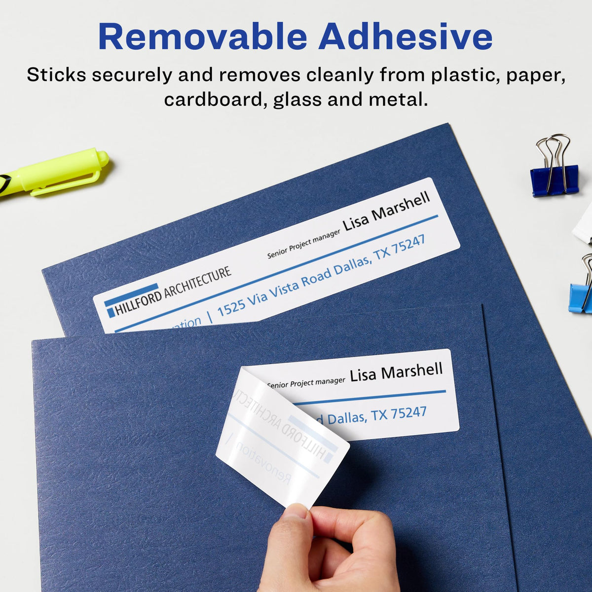 Avery® Matte White Removable Rectangle Labels, Sure Feed® Technology, 3-1/4" x 8-3/8", 75 Removable Labels, Laser/Inkjet Printable 75 labels