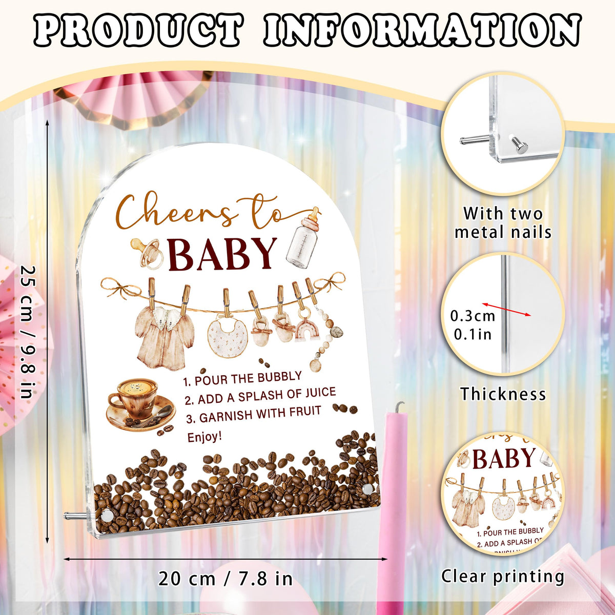 Mimosa Bar Sign, Coffee Bean Acrylic Sign with Stand, Baby is Brewing Baby Shower Decoration, Baby Shower Welcome Sign, Party Decor Supplies dark brown