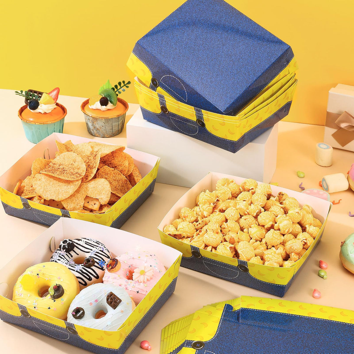 24 PCS Cartoon Yellow Party Food Trays Disposable