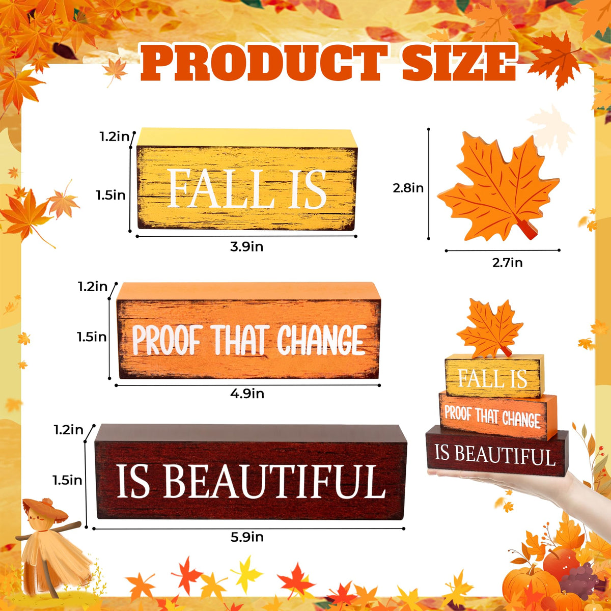 4 Pcs Fall Wooden Decor, Fall Table Decorations Gifts for Home A-Beautiful for Fall