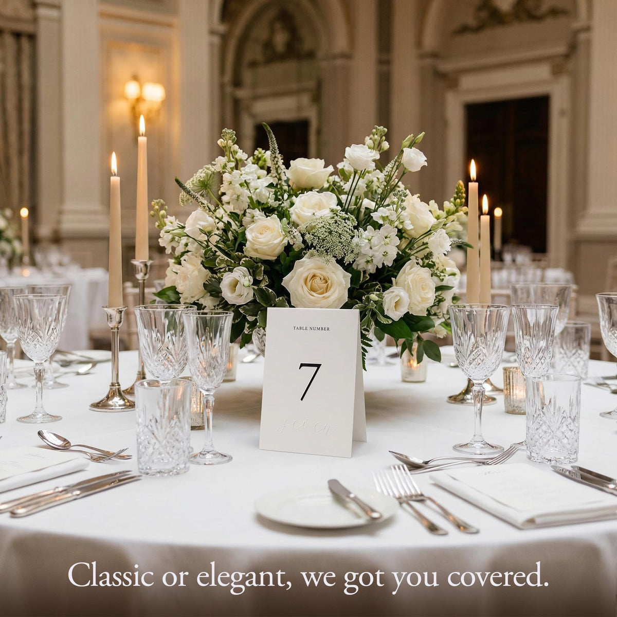 Wedding Table Numbers 1-20, Double-Sided Cards, Embossed Details