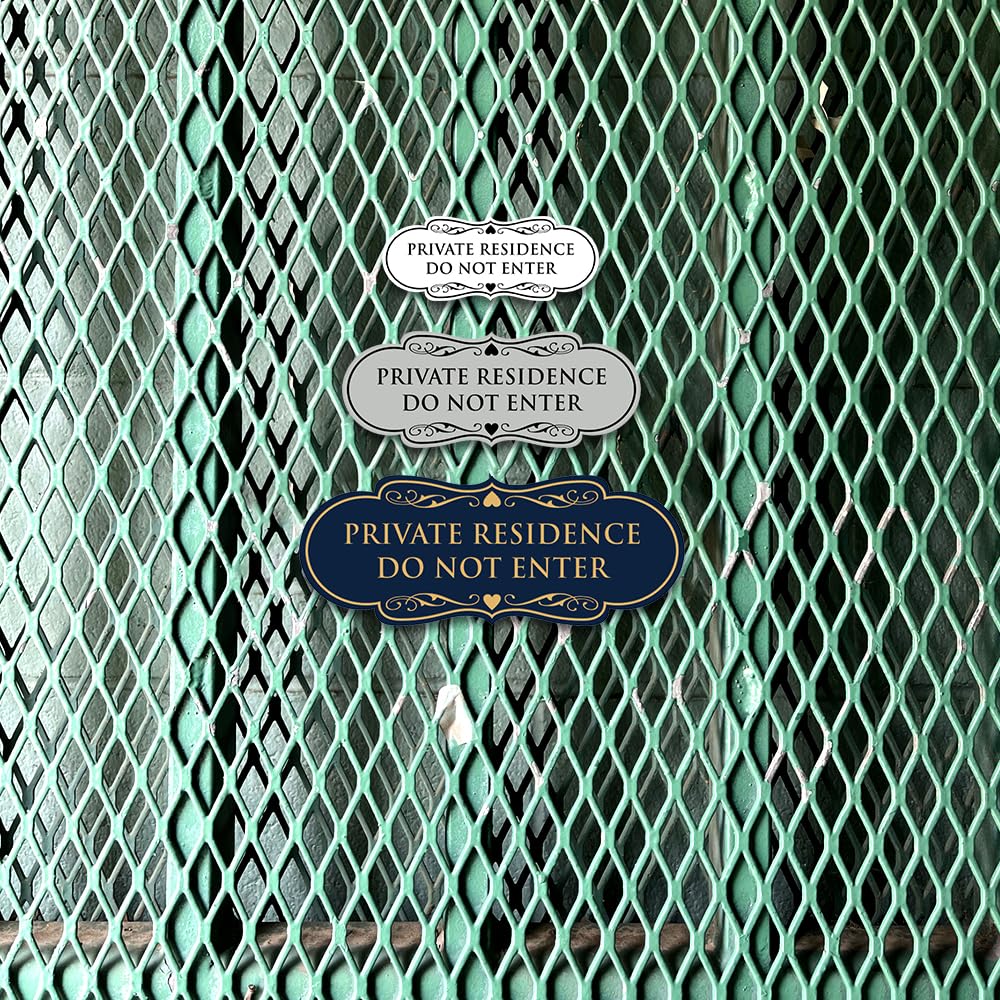 Signs ByLITA Designer Private Residence Do Not Enter - Home Security Sign (Brushed Silver) - Large 2 Pack Brushed Silver Large (3.5" x 9")