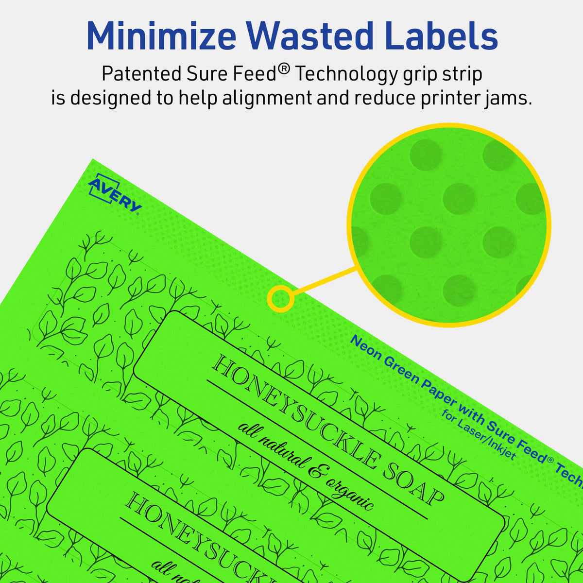 Avery Printable Rectangle Labels, Sure Feed Technology, 1-1/2" x 7-1/2", Neon Green Labels, Print-to-The-Edge, Laser/Inkjet Printable, 100 Total, Great for Candles and Jars 100 labels