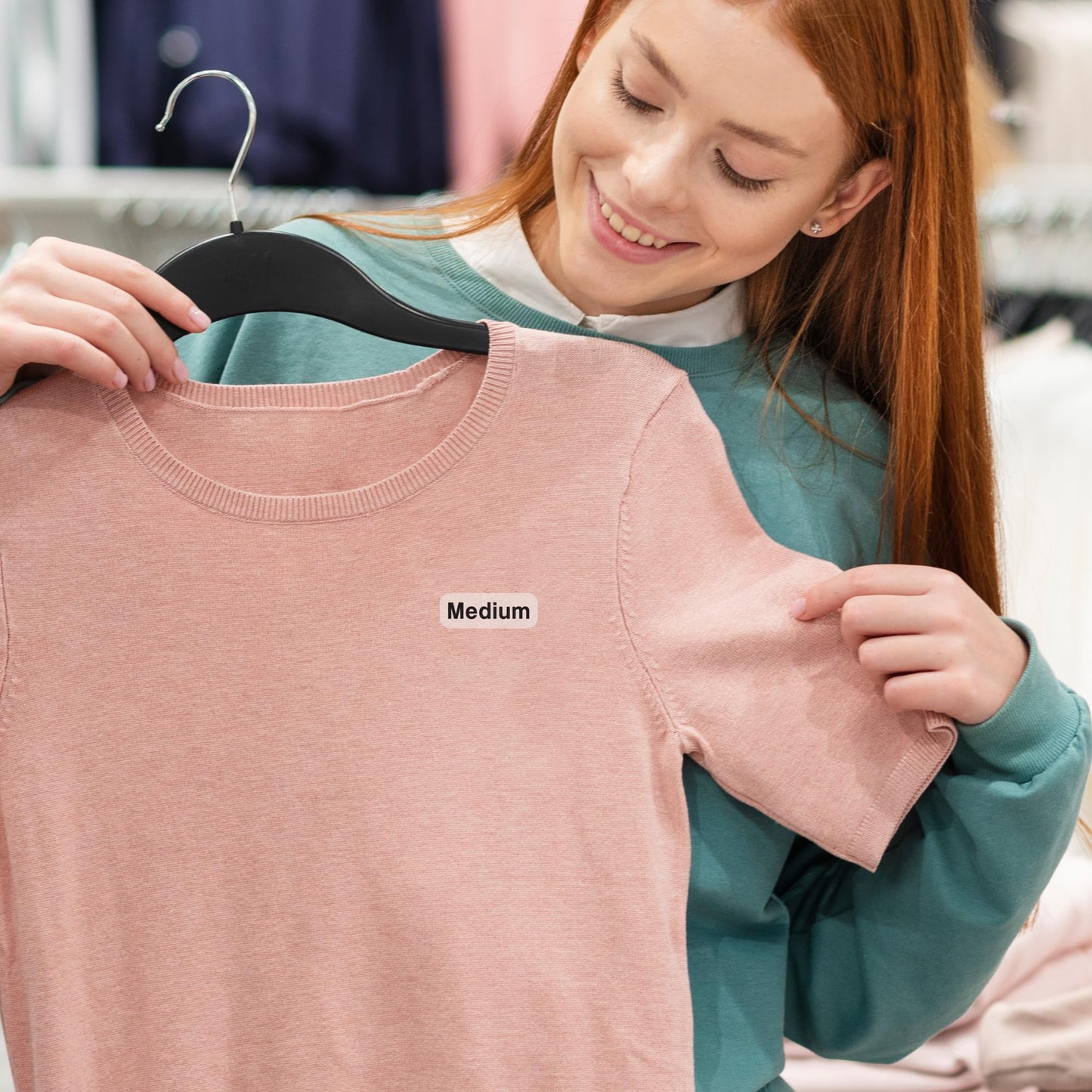 2500pcs Med Clothing Size Labels, 1" x 0.35" Labels, Medium, 2500 Labels/Roll, Clear Clothing Size Sticker Labels for Shirts, Pants, Accessories, Retail Clothing