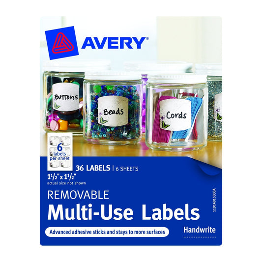 Avery Removable Multi-Use Labels, 1.5 x 1.5 Inches, Pack of 36 (40150)