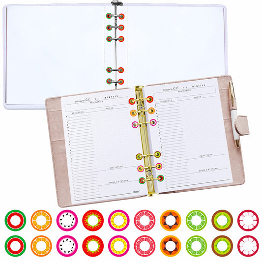 3000 Pack Fruit Design Hole Punch Reinforcement Sticker Labels, Tear Resistant Plastic Circles Hole Protectors for Loose-Leaf Paper Sheets, 10 Donut Designs(Outer 0.5”, Inner 0.25”) Colorful Fruit