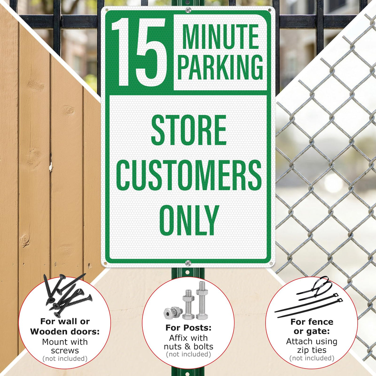 2 Pack 15 Minute Parking Store Customers Only Signs 18 x 12 Inches
