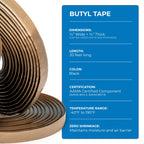 Second Skin Butyl Tape – 1 Roll (20ft x 1/2” x 1/4”) | Black Butyl Sealant Tape for RV, Auto, Marine, Headlight Repair, Window Glazing Tape | Weatherproof & Waterproof, Indoor & Outdoor, Made in USA 1 Butyl Tape