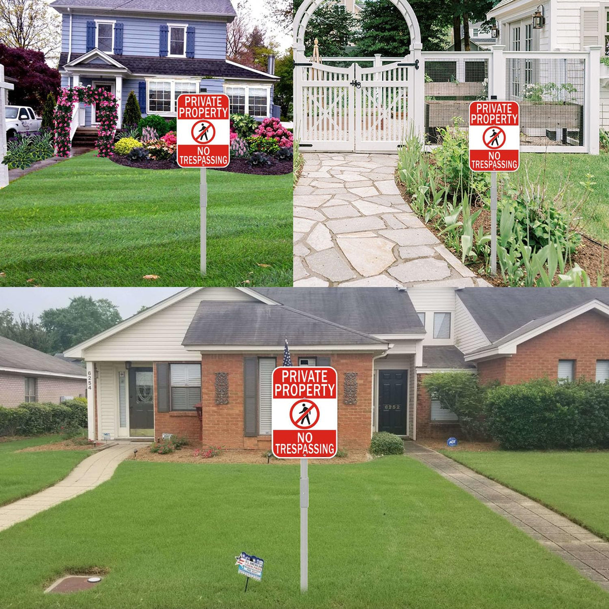 2 Pack Private Property No Trespassing Sign with 36" Metal Stakes, 14" x 10", Reflective Aluminum Sign, Weather Resistant, Waterproof, Easy to Mount 2 Pack-with aluminum Stake