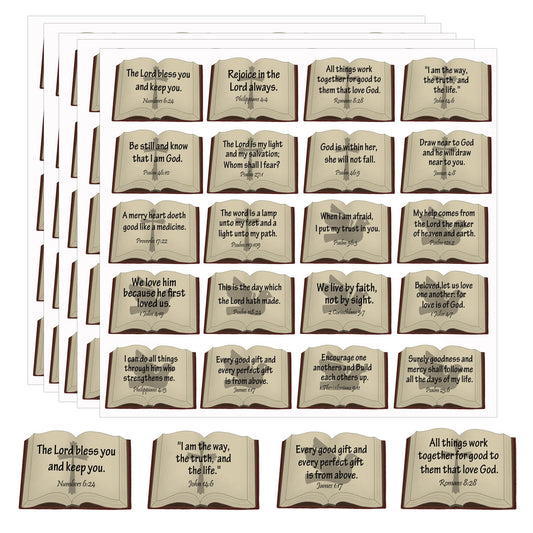 Bible Verse Stickers Book Shape Scripture Inspirational Sticker 200 Pcs Bible Verse Motivational Faith Jesus Christian Religious Faith Labels for Scrapbooks Bottles Seals Present Tag Decor