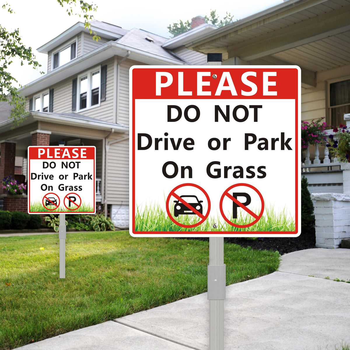 2Pack Please Do Not Drive Or Park On Grass Sign, Keep Off The Grass Yard Sign With 28" Metal Stakes, 10 x 10 Inch No Parking on Grass Sign, Weatherproof, Easy To Install
