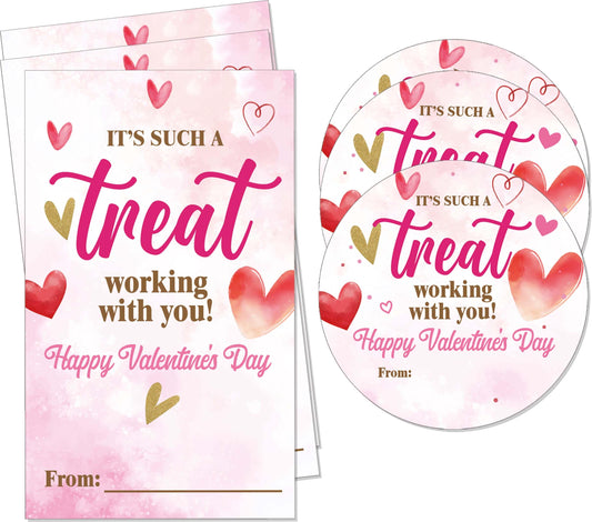Valentine's Day Stickers, Valentine Favor Stickers, Valentine Party Favor Labels, 20 Round Stickers and 20 Square Stickers, Valentine Labels for Gift Wrapping Classroom-A03 Pink 2
