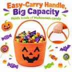 Halloween Basket, Woven Cotton Rope Pumpkin Pail with Handle white yellow