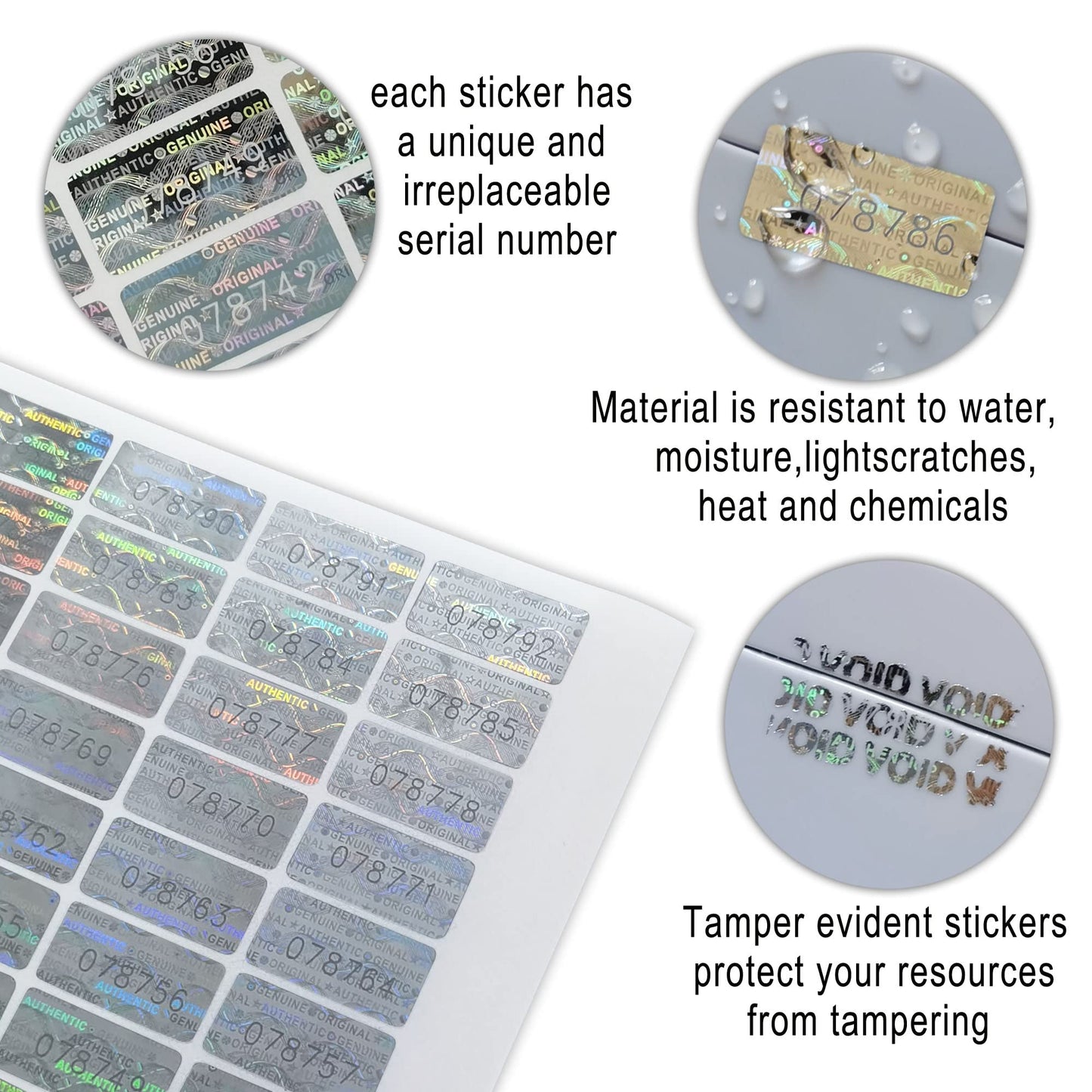 580 Pcs 0.787x0.39 inch High Security Tamper Evident Seal Warranty Void Original Genuine Authentic Hologram Labels/Stickers w/Unique Sequential Serial Numbering Tamper Proof Stickers(Silver)