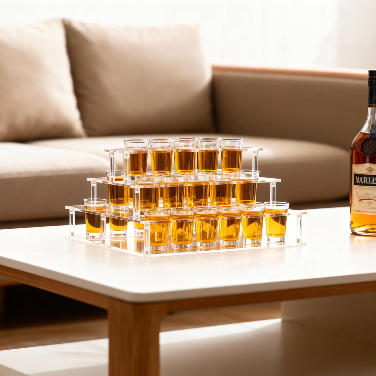 HeiMma Acrylic Shot Glass Holder, Shot Glass Display Stand Storage and Organizer Serving Tray for Party, Bar, Drinking Club, Restaurant, 25 Slots, Hole: 1.57” Shoot Glasses Not Included