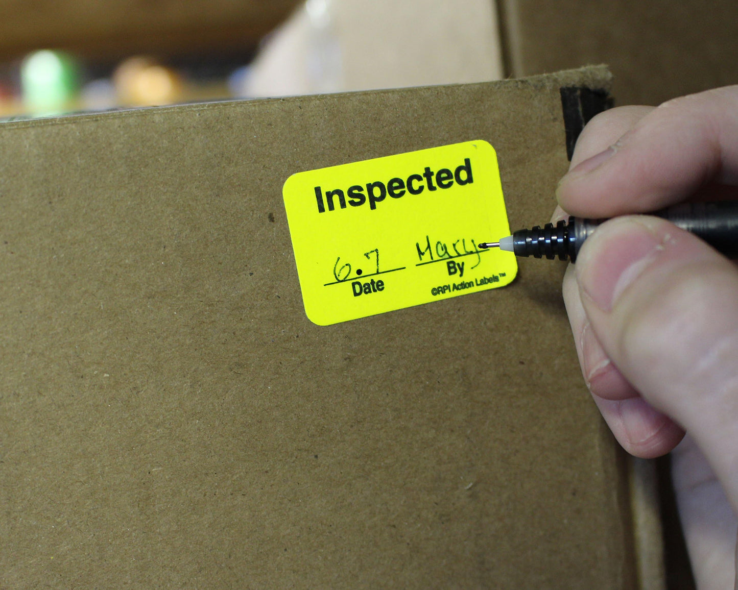 ChromaLabel 1 x 1.50 Inch Fluorescent Pink and Yellow Double Layer Quality Control Label, Imprinted: to Be Inspected, Inspected, 250 per Dispenser Box