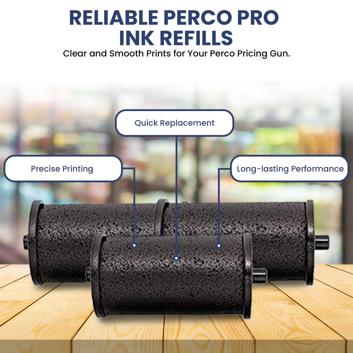 Perco Ink Roll for Perco Pro (1 and 2 Line) Price and Date Guns - Pack of 4 Replacement Inkers - Easy to Load, Premium, Clear & Bold Prints - Made in USA 4 Pack
