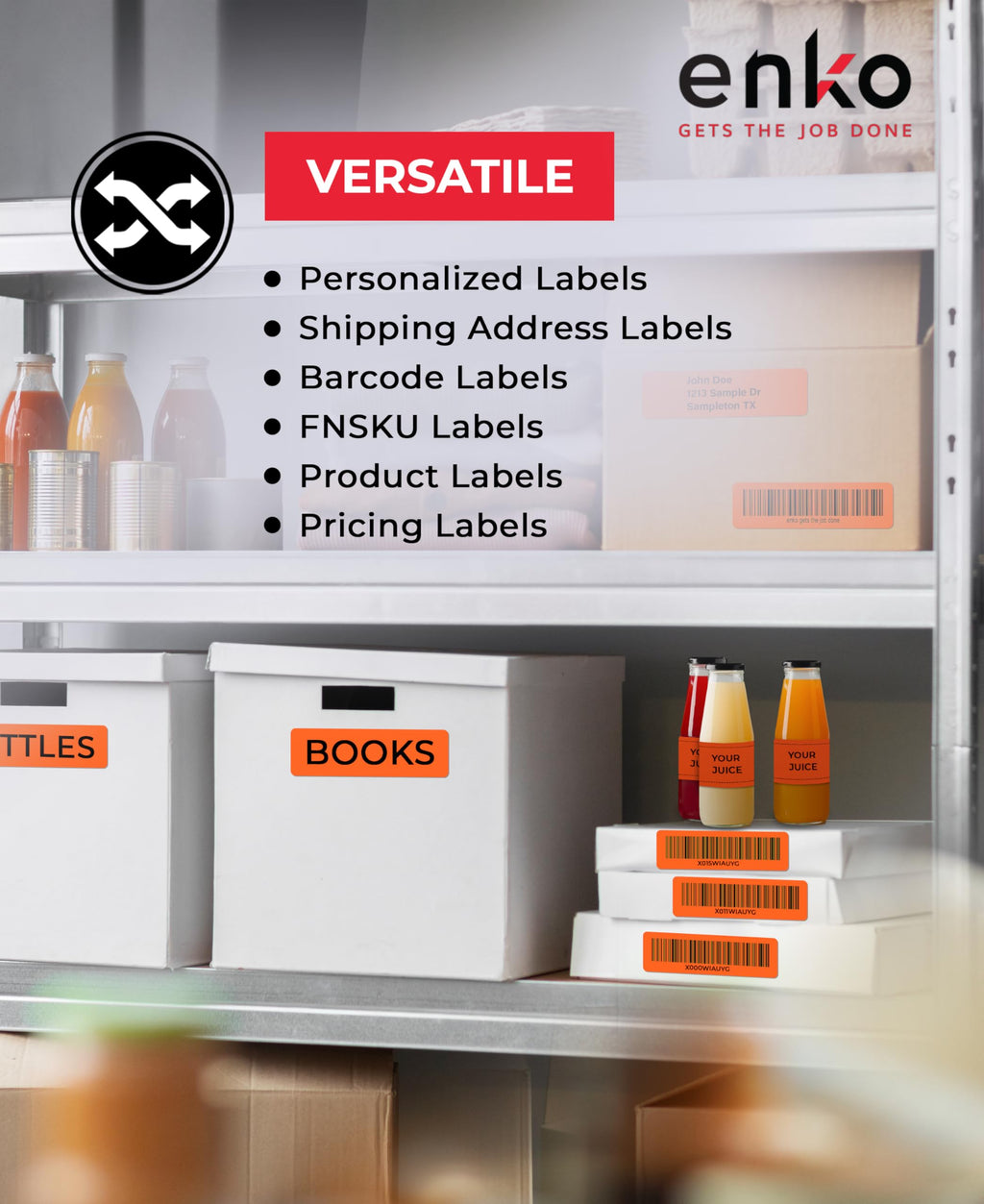 enKo 30252 6 Rolls | 2100 Orange Return Address Labels (1-1/8 x 3-1/2 in)