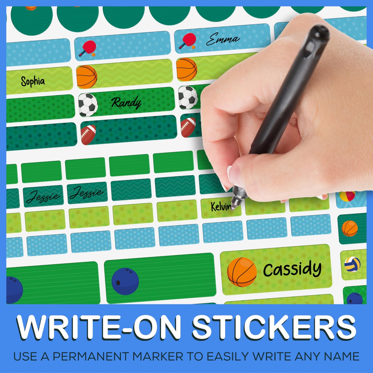 U-Name-It Self-Writing Name Stickers: 100 Personalized Waterproof Labels for Kids, Dishwasher & Microwave Safe, Name Stickers for Daycare, Bottles, School, and Camp, (Sport)