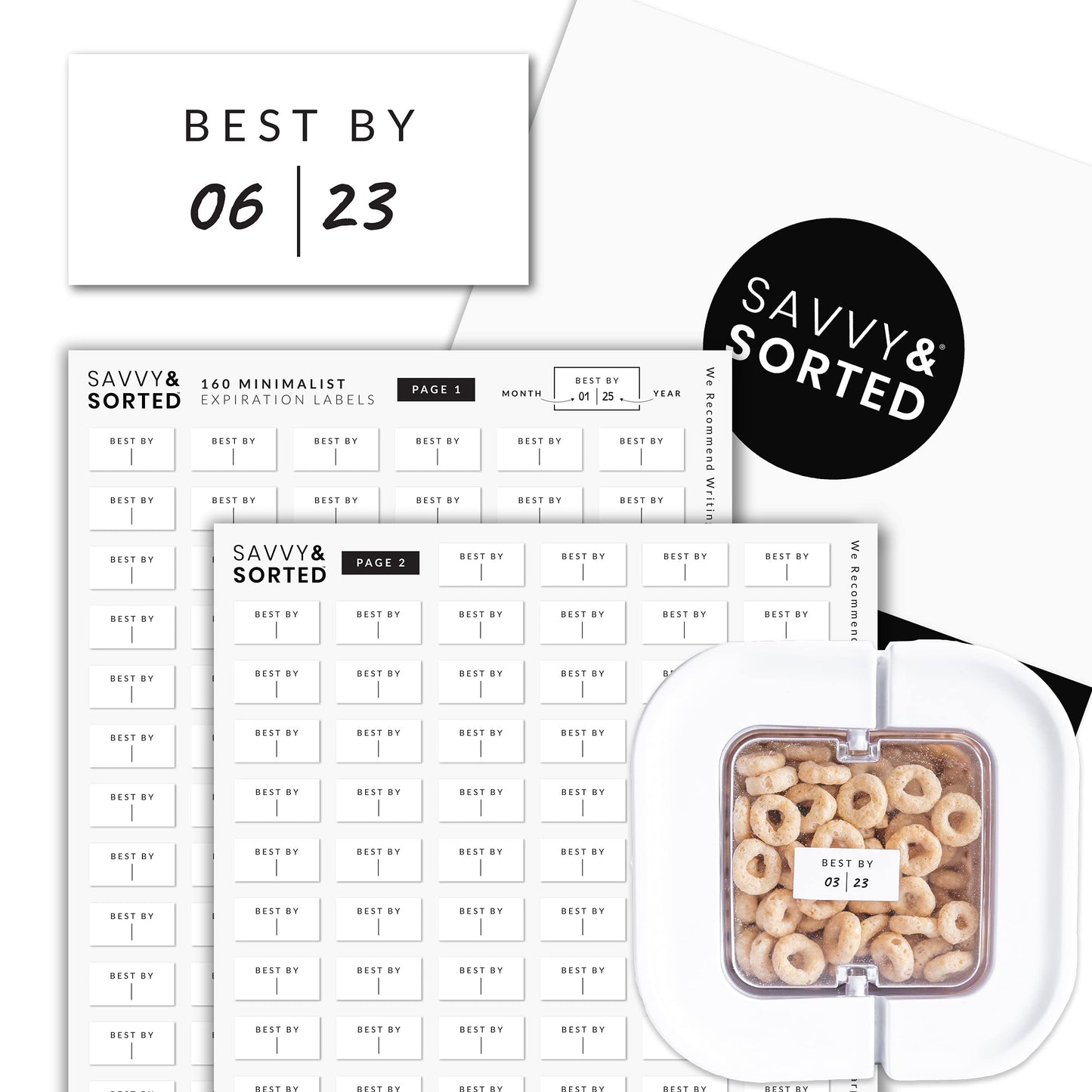 Expiration Date Pantry Labels, 160 Waterproof Food Expiration Date Labels for Containers, Kitchen Labels for Food Freshness, Use by Meal Prep Labels, Best by Write On Labels White Expiration Labels