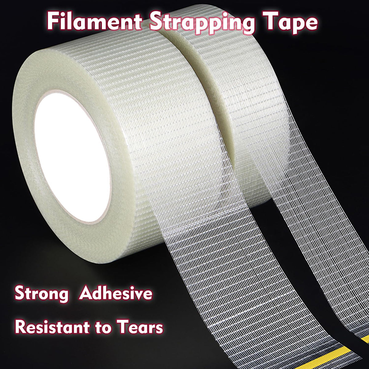 Qoqooice Fiberglass Filament Strapping Tape Heavy Duty Transparent Reinforced Packing Tape 2 in 6 Mils 30 Yards Nylon Fiber Glass Tape 2In 6mils 30Y