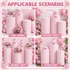 Tigeen 3 Pcs Cylinder Pedestal Stand Covers, Gingham, Pink and White