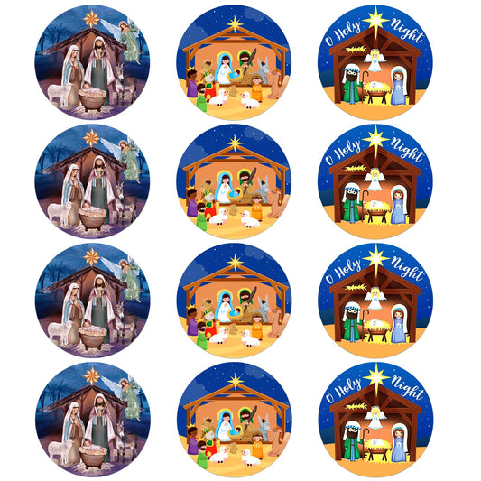 WaaHome 36pcs Happy Birthday Jesus Nativity Stickers for Kids 1.5" Christian Christmas Gift Tags Religious Nativity Scene Gift Labels Jesus Stickers for Box Decorations Card Envelope Seals Party Favor