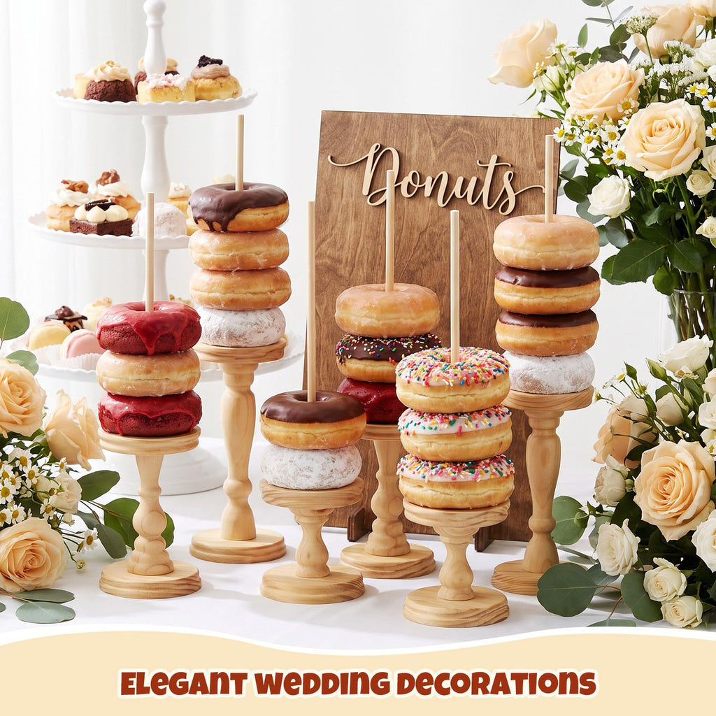 Gerrii 3 Pcs Wooden Donut Stand for Dessert Table 19.5"/17"/14.6" Farmhouse Unfinished Wood Donut Holder Display Stacker Detachable Rustic Dessert Table Tower for Birthday Party (Wood, Brown)