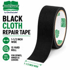 Black BookGuard bookbinding tape, 1.5-inch wide vinyl-coated cotton cloth for book spine repair and library book restoration.