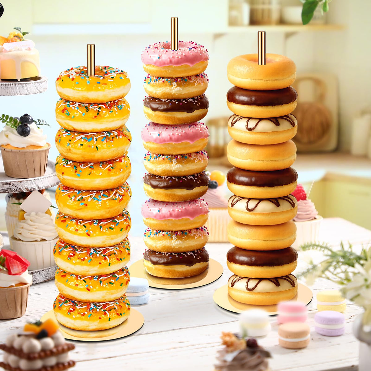 2 Pcs Metal Donut Display Stand Tower for Dessert Table, Gold 2