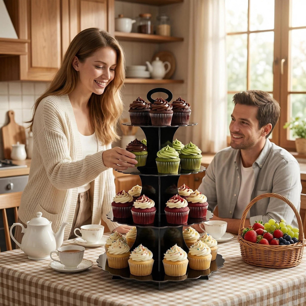 amzwkt 4-Tier Black Cardboard Cupcake Stand 1
