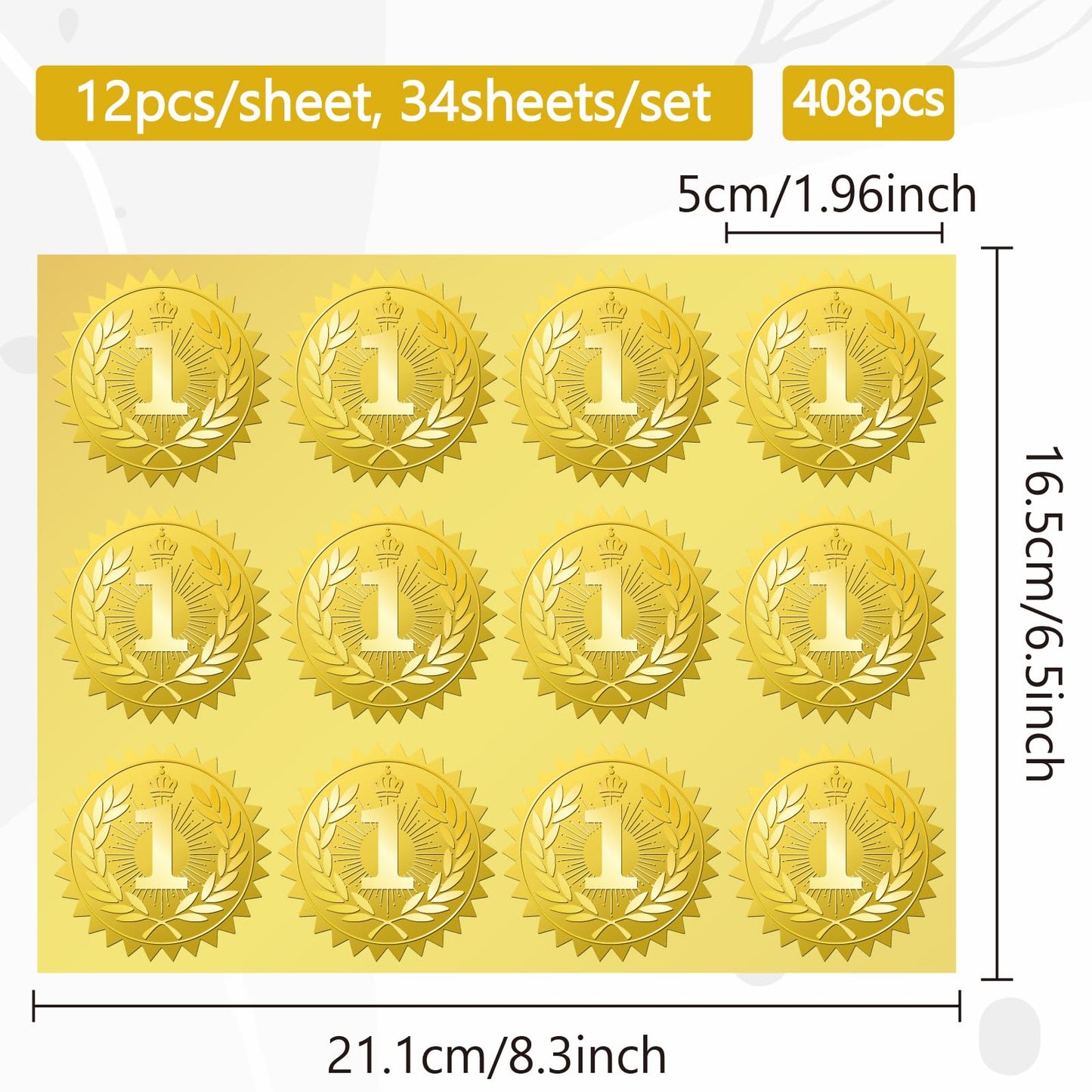 CRASPIRE 408Pcs No.1 Gold Foil Embossed Stickers 2 Inch Self Adhesive Waterproof Certificate Seals Sticker Labels Round Dot Decals for Award Envelope Graduation Diplomas Medal Decoration Arts Crafts