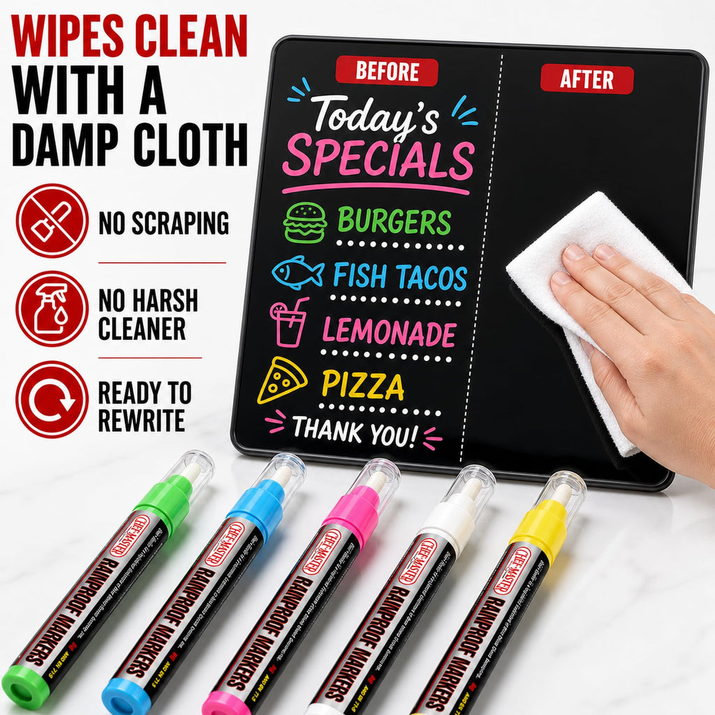 Chef Master Waterproof Markers, 5 Vibrant Colors, No Smudge, Rainproof